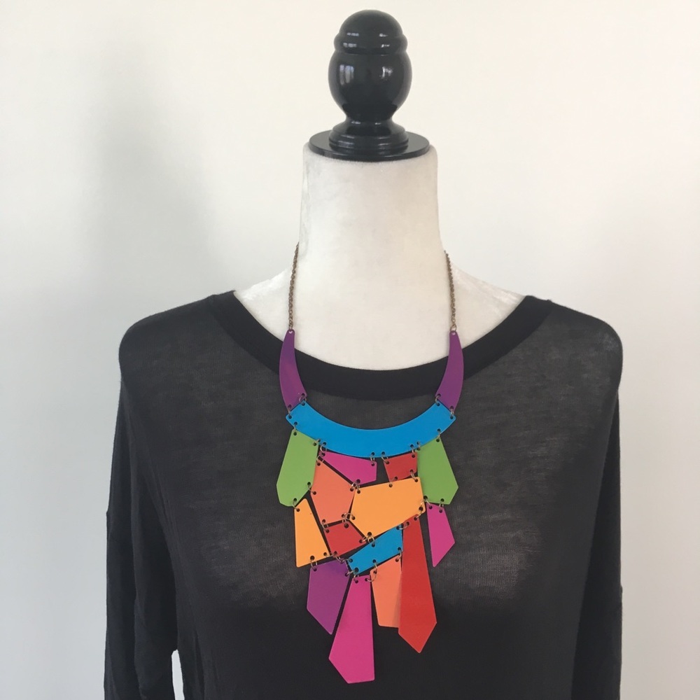 Colorful Geometric Shapes Statement Necklace